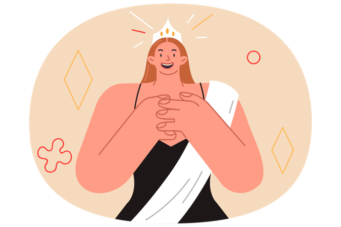La gagnante d'un concours de beauté se réjouit d'avoir reçu la couronne pour avoir vaincu ses rivales  Illustration