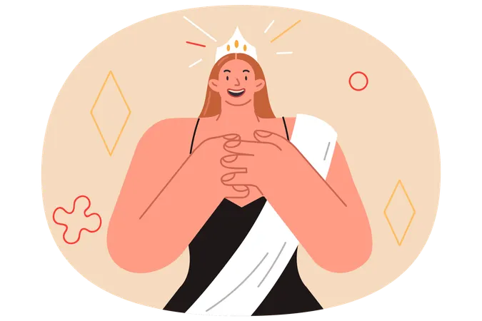 La gagnante d'un concours de beauté se réjouit d'avoir reçu la couronne pour avoir vaincu ses rivales  Illustration