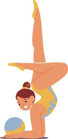 Une gracieuse jeune gymnaste captive en tourbillonnant et en équilibre sans effort avec le ballon  Illustration