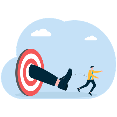 Une grosse jambe sort du tableau de bord alors qu'elle frappe des hommes d'affaires pour avoir atteint un objectif  Illustration