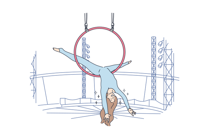 Gymnaste féminine faisant une performance au spectacle de cirque  Illustration