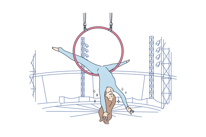 Gymnaste féminine faisant une performance au spectacle de cirque  Illustration