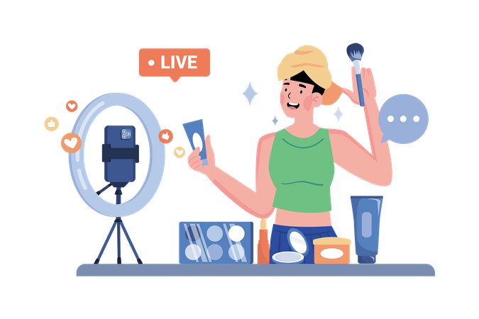 Une influenceuse beauté crée des tutoriels de maquillage Illustration