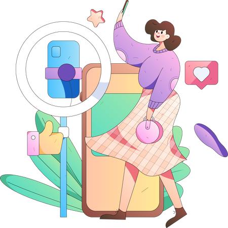 Une influenceuse en direct sur les réseaux sociaux  Illustration