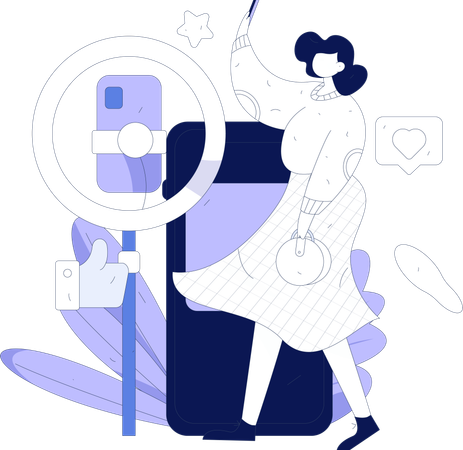 Une influenceuse en direct sur les réseaux sociaux  Illustration