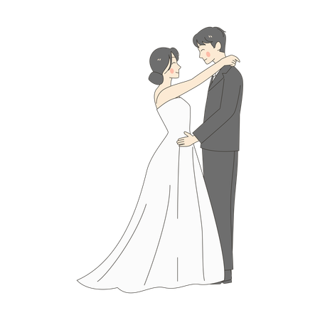 Une mariée et un marié se regardant d'un côté à l'autre  Illustration