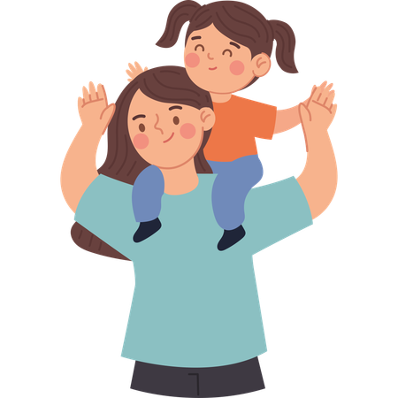Une mère aimante porte sa fille sur ses épaules avec joie  Illustration