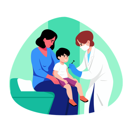 Une mère emmène son enfant à l'hôpital pour le faire vacciner  Illustration