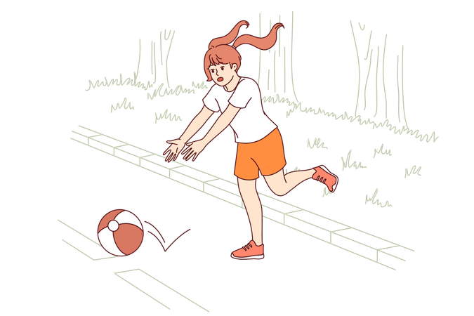 Une petite fille joue au ballon sur la route, mettant sa vie en danger à cause du manque de surveillance parentale  Illustration