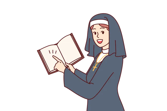 Une nonne chrétienne lit un livre biblique  Illustration