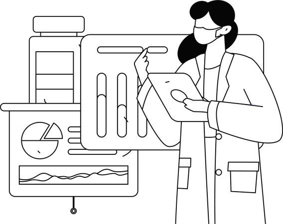 Une scientifique examine une analyse chimique  Illustration