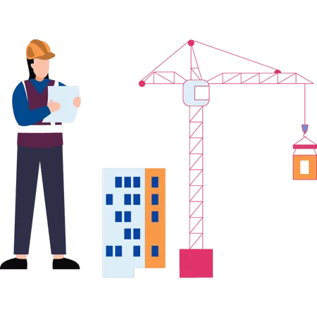 Une ouvrière explique la structure du bâtiment  Illustration