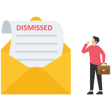 Unemployed businessman walk away from dismissed email with his stuff  Illustration
