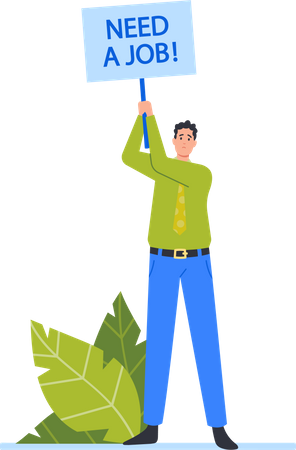 Unemployed Character Hold Banner Need Job Illustration