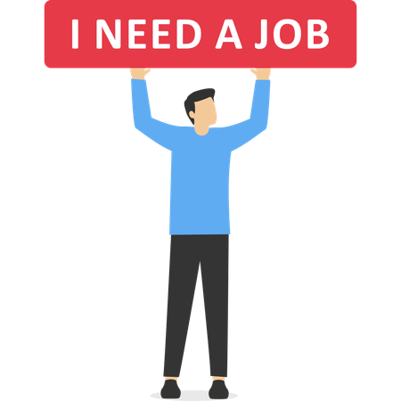 Unemployed man standing with job board  Illustration