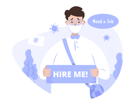 Unemployed man with hire me sign needs a job  Illustration