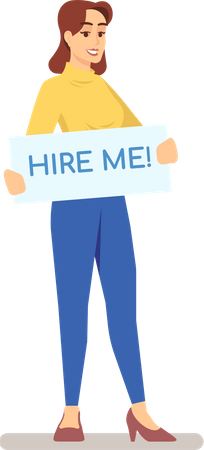 Unemployed woman with hire me sign board  Illustration