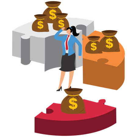 Unequal share, Unequal distribution corresponds to different wealth, Businesswoman  Illustration