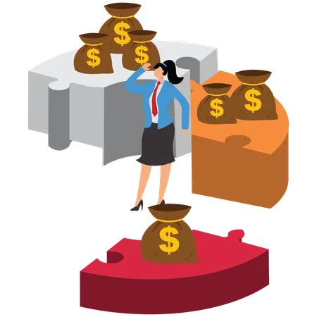 Unequal share, Unequal distribution corresponds to different wealth, Businesswoman  Illustration