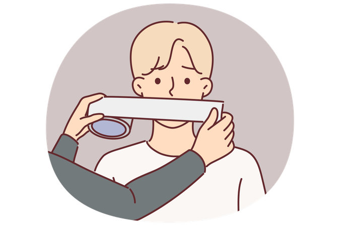 Unfortunate man taped over mouth with censorship to limit speech and stop spread of information  Illustration