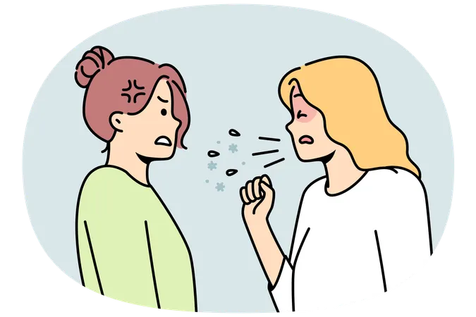 Ungesunde Frau hustet in der Nähe eines Freundes  Illustration