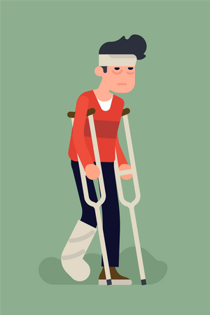 Unglückliche verletzte Person mit Krücken  Illustration