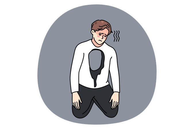 Unglücklicher Mann mit Loch im Körper hat Depressionen  Illustration