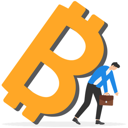 Unzufriedener männlicher Händler versucht, die Stabilität von Bitcoin aufrechtzuerhalten  Illustration
