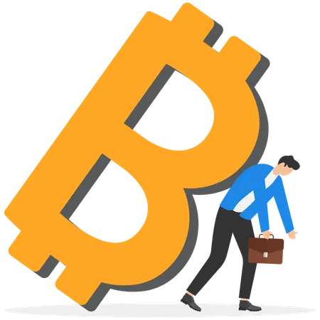 Unzufriedener männlicher Händler versucht, die Stabilität von Bitcoin aufrechtzuerhalten  Illustration