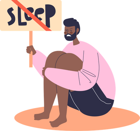 Unglücklicher, schlafloser, frustrierter Mann leidet unter Schlaflosigkeit und hat nachts Probleme beim Einschlafen  Illustration