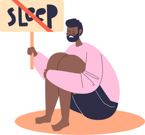 Unglücklicher, schlafloser, frustrierter Mann leidet unter Schlaflosigkeit und hat nachts Probleme beim Einschlafen  Illustration