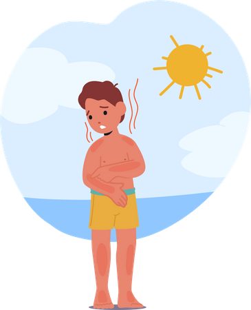 Unglückliches Kind mit schmerzhaftem Sonnenbrand  Illustration