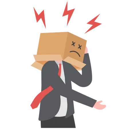 Unhappy Employee Or Unsatisfied Customer Depressed From Overworked Or Business Failure Anxiety Or Stressed From Work Frustrated Businessman Covered With Cardboard Box With Unhappy Sad Face Illustration