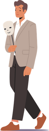 Unhappy businessman hide real face under mask Illustration