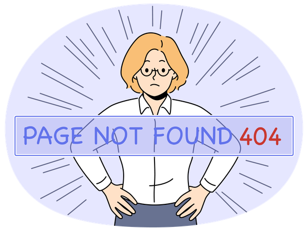 Unhappy businesswoman see 404 error page notification  Illustration