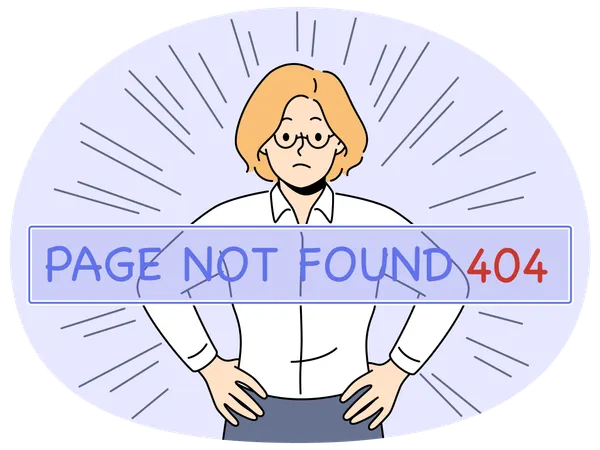 Unhappy businesswoman see 404 error page notification  Illustration