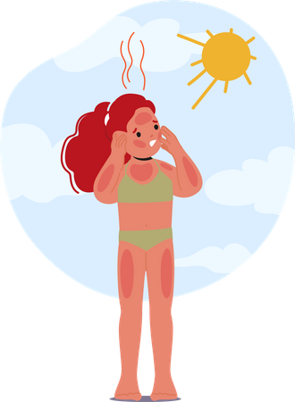 Unhappy child with sunburned skin  Illustration