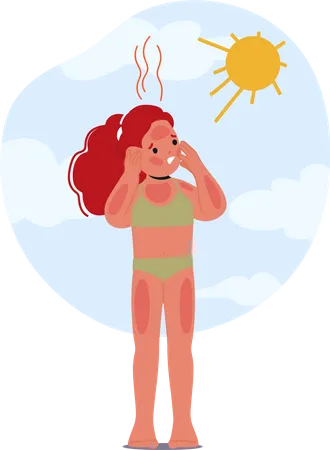 Unhappy child with sunburned skin  Illustration