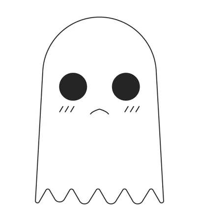 Unhappy Cute Ghost Flat Monochrome Isolated Vector Object Editable Black And White Line Art Drawing Simple Outline Spot Illustration For Web Graphic Design Illustration