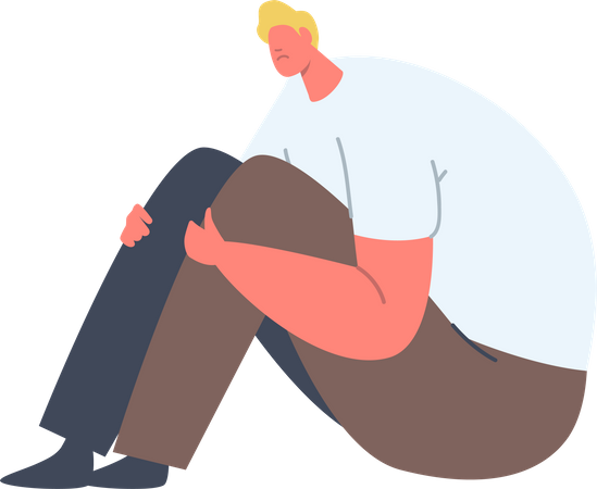 Unhappy depressed man sitting on floor  Illustration