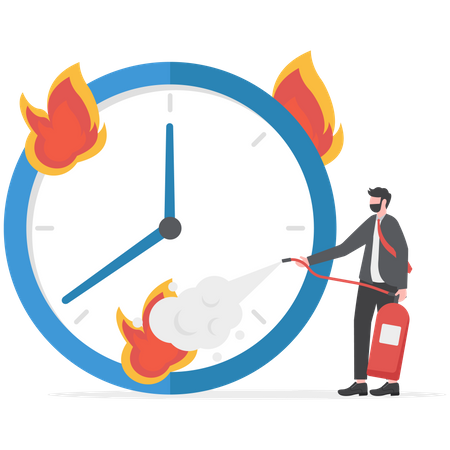 Unhappy employees near burning stopwatch  Illustration