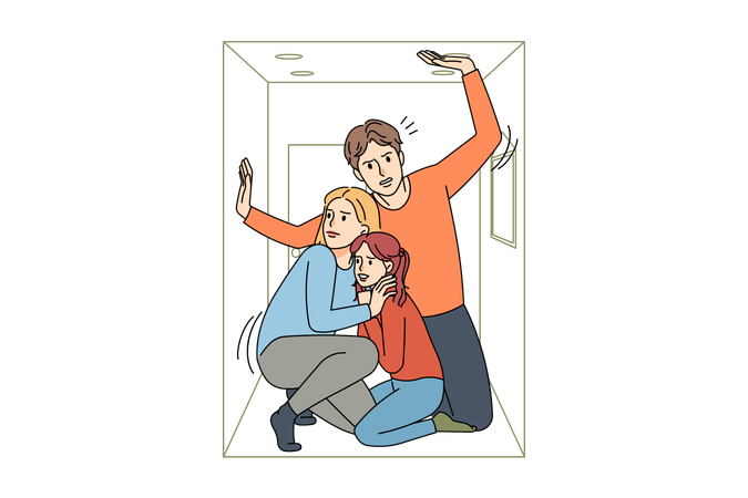 Unhappy family living in tiny apartment  Illustration
