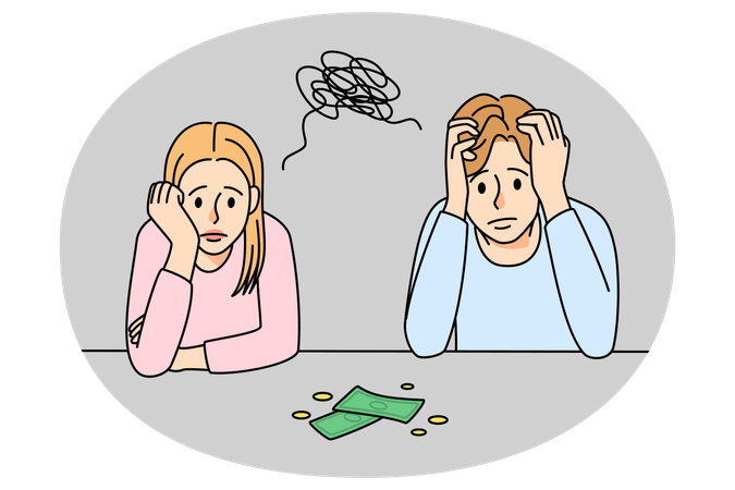 Unhappy family out of money savings  Illustration