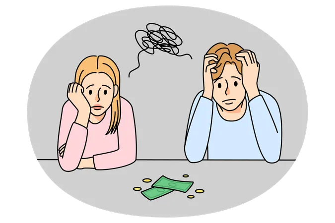 Unhappy family out of money savings  Illustration
