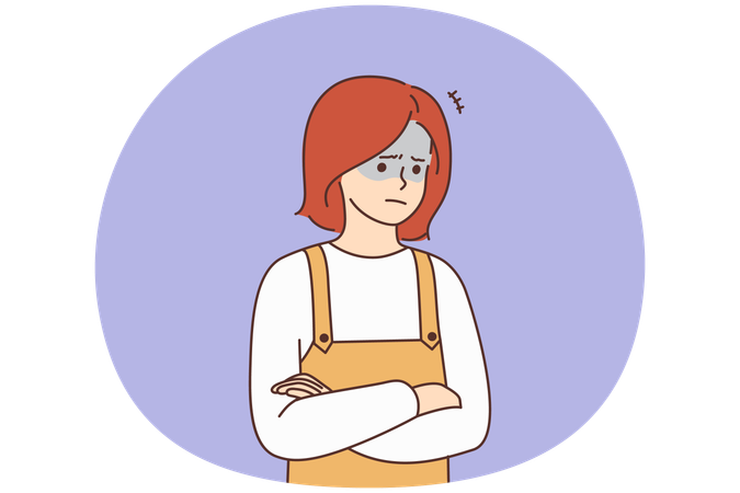 Unhappy girl feel stressed and pensive lost in thoughts  Illustration