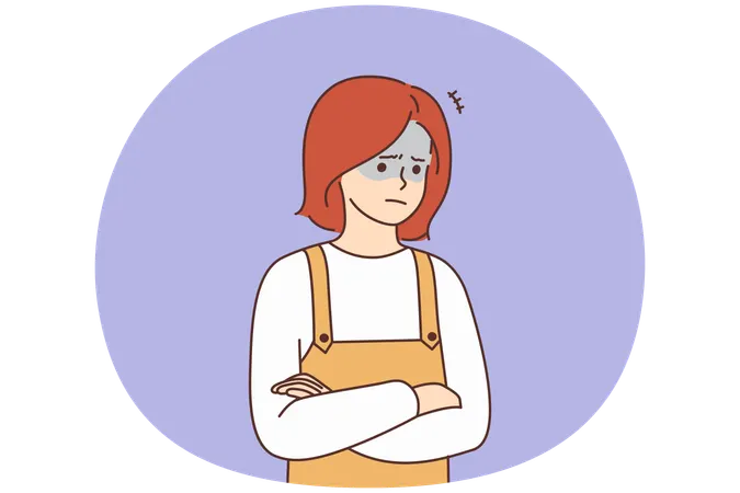 Unhappy girl feel stressed and pensive lost in thoughts  Illustration