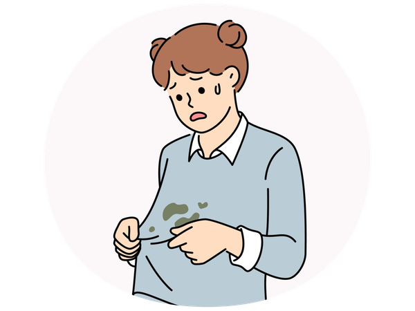 Unhappy girl have stains on sweater  Illustration