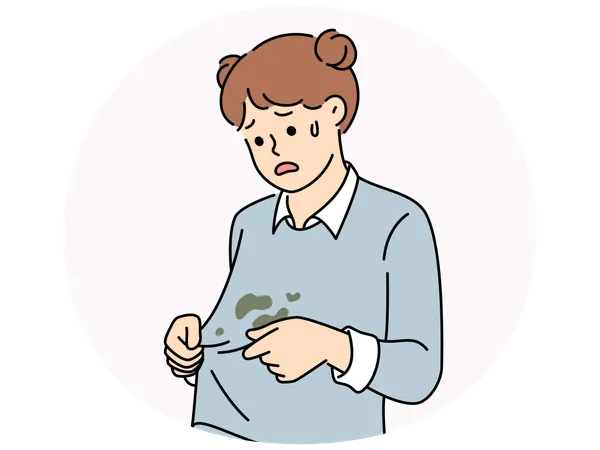 Unhappy girl have stains on sweater  Illustration