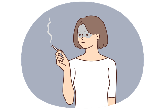 Unhappy girl having bad unhealthy habit  Illustration