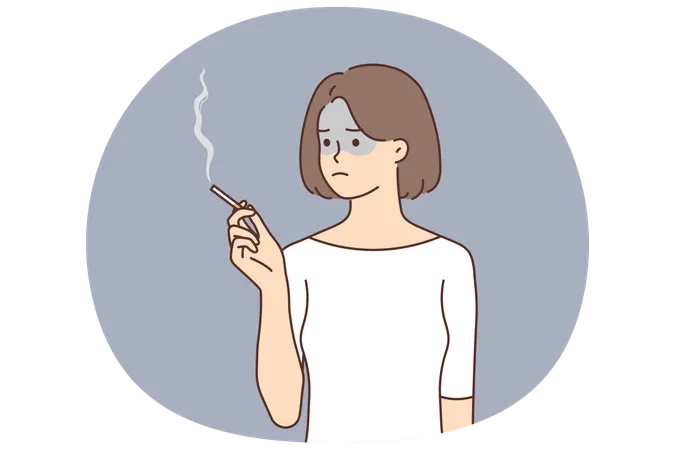 Unhappy girl having bad unhealthy habit  Illustration